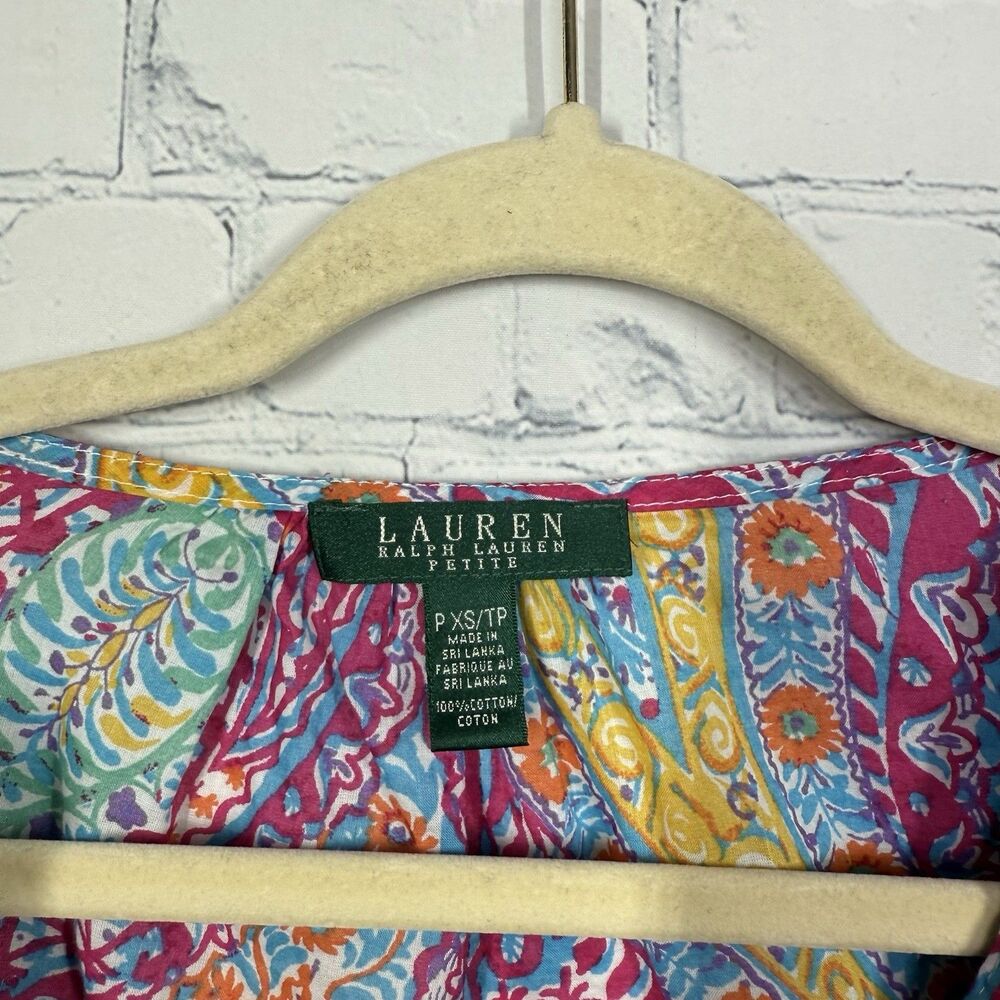 Lauren Ralph Lauren Boho Paisley Blouse Small Petite Ruffle Cottage Festival Top - Picture 7 of 9